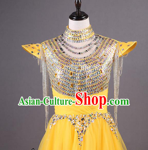 Top Grade Compere Yellow Veil Full Dress Ballroom Dance Catwalks Costume