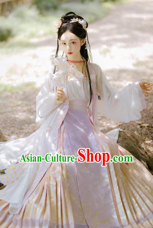 China Ancient Young Beauty Embroidered Costumes Traditional Song Dynasty Country Girl Hanfu Clothing