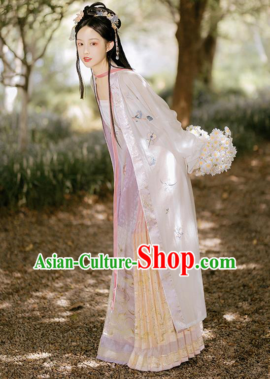 China Ancient Young Beauty Embroidered Costumes Traditional Song Dynasty Country Girl Hanfu Clothing