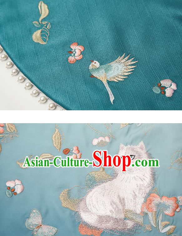 China Ancient Noble Infanta Cape Clothing Traditional Ming Dynasty Princess Embroidered Blue Silk Cloak