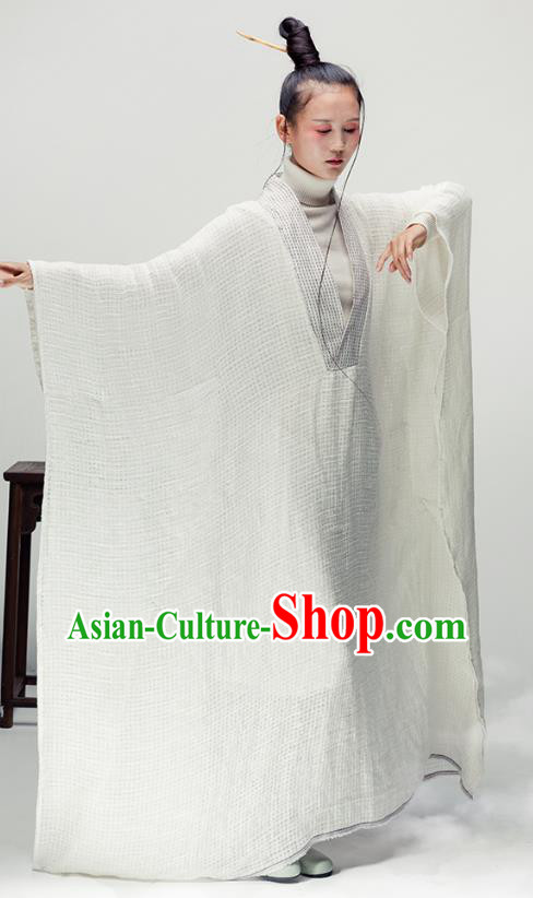 Chinese Martial Arts Costume National Tai Chi White Flax Dress Traditional Zen Clothing