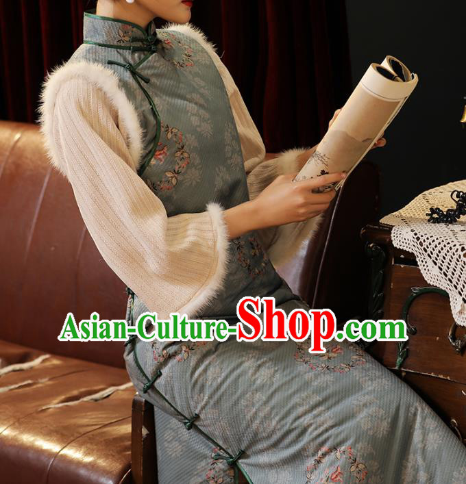 Chinese Classical Winter Qipao Dress National Shanghai Woman Costume Traditional Printing Cotton Wadded Cheongsam