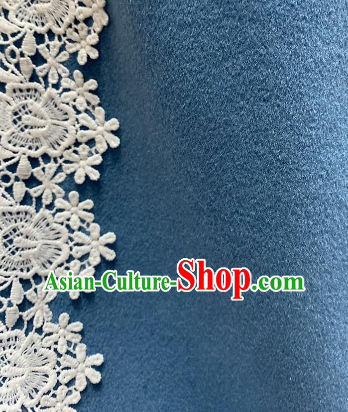 Republic of China Classical Young Lady Winter Cheongsam Costume Traditional Blue Woolen Qipao Dress