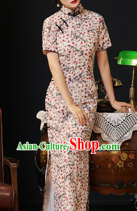 Chinese Classical Young Lady Qipao Dress National Costume Traditional Printing Chiffon Cheongsam
