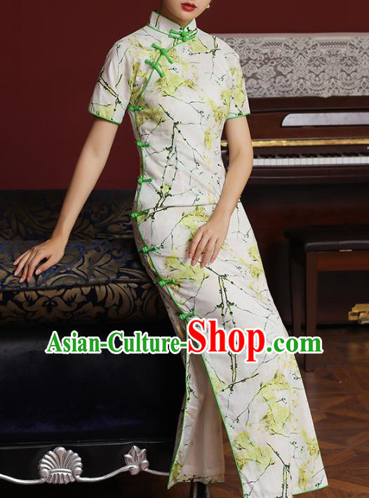 Chinese National Tang Suit Costume Traditional Printing Cheongsam Classical Young Lady Qipao Dress