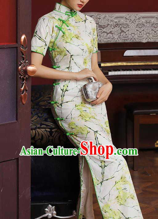 Chinese National Tang Suit Costume Traditional Printing Cheongsam Classical Young Lady Qipao Dress
