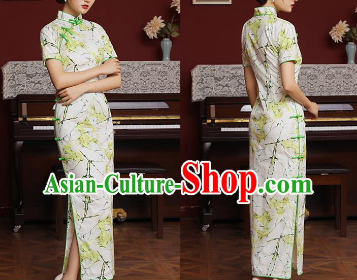 Chinese National Tang Suit Costume Traditional Printing Cheongsam Classical Young Lady Qipao Dress