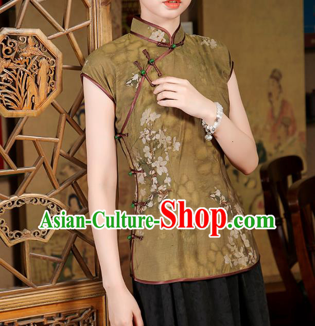 China Traditional Tang Suit Ginger Tencel Shirt Classical Cheongsam Upper Outer Garment