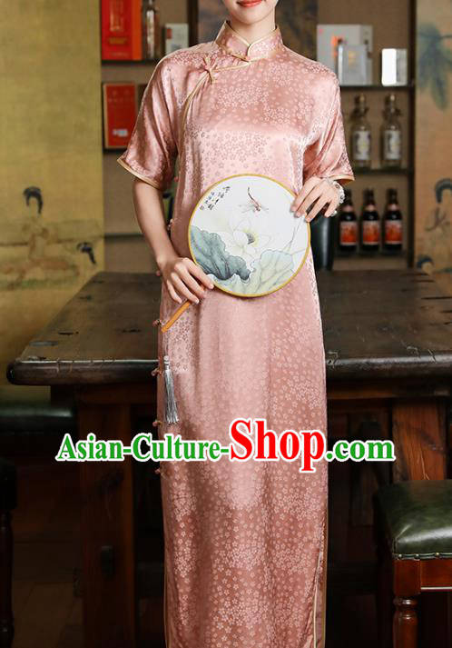 Chinese Classical Pink Tencel Qipao Dress Traditional Shanghai Young Lady Cheongsam Clothing