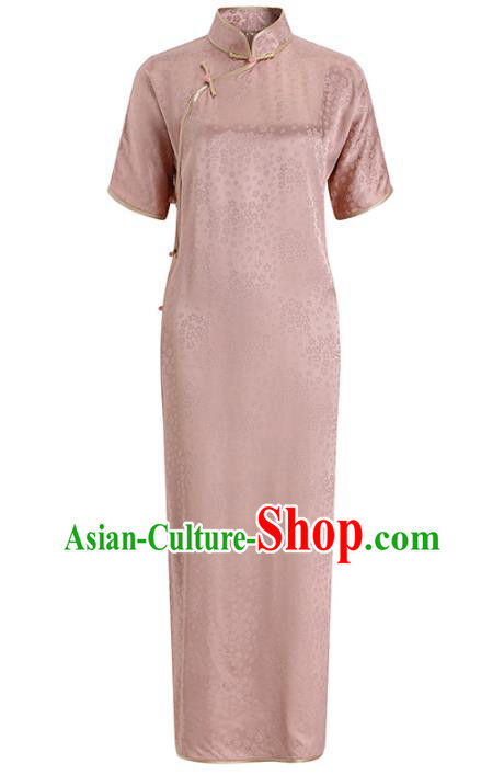 Chinese Classical Pink Tencel Qipao Dress Traditional Shanghai Young Lady Cheongsam Clothing