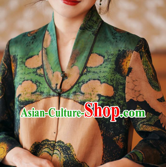 China National Gambiered Guangdong Gauze Outer Garment Traditional Tang Suit Printing Dust Coat
