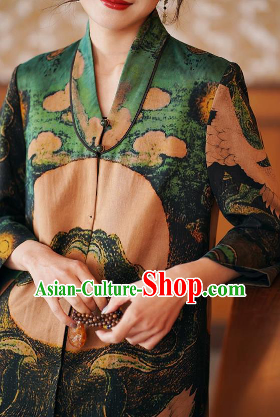 China National Gambiered Guangdong Gauze Outer Garment Traditional Tang Suit Printing Dust Coat