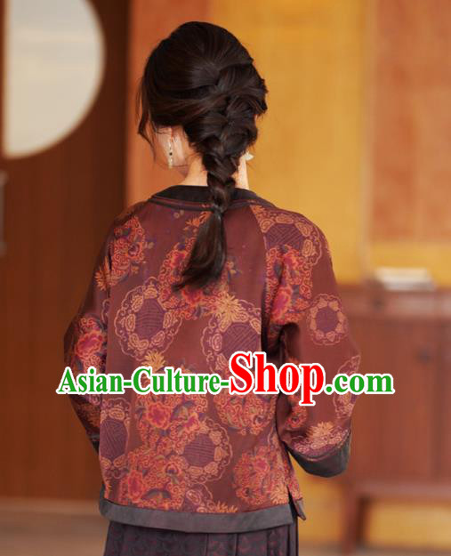 China Traditional Tang Suit Drak Red Silk Jacket National Gambiered Guangdong Gauze Outer Garment