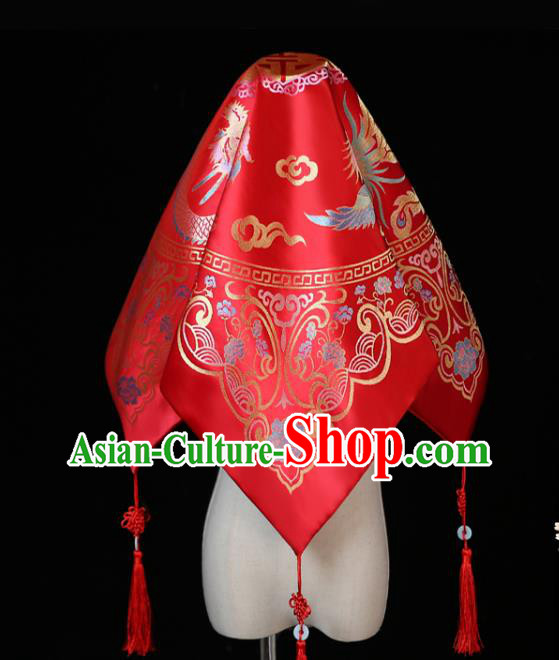 China Traditional Wedding Headwear Bride Red Veil Xiuhe Suit Headdress