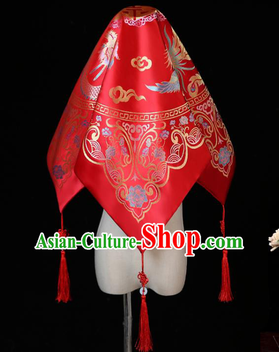 China Xiuhe Suit Satin Headdress Traditional Wedding Headwear Ancient Bride Red Veil