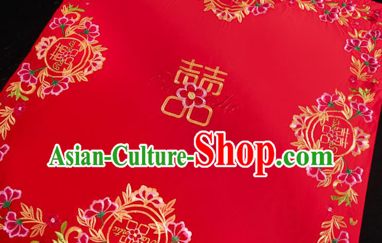 China Traditional Wedding Headpiece Red Satin Kerchief Xiuhe Suit Embroidered Bridal Veil