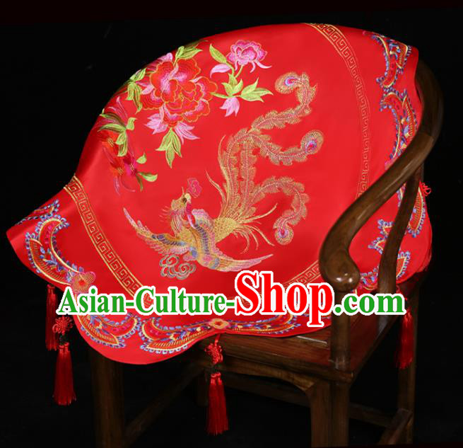 China Traditional Wedding Xiuhe Suit Headdress Embroidery Dragon Phoenix Red Bridal Veil Kerchief