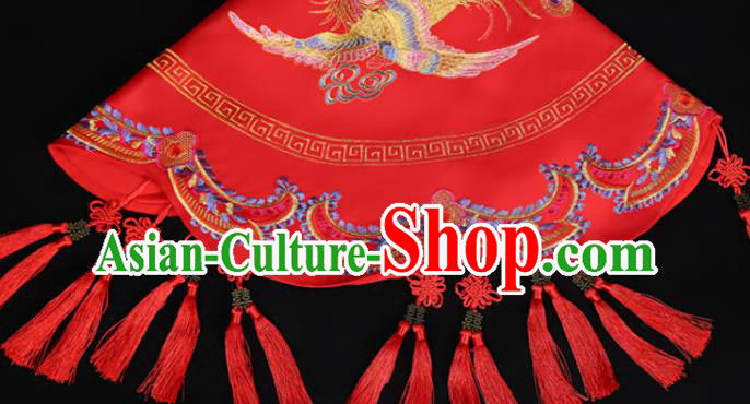 China Traditional Wedding Xiuhe Suit Headdress Embroidery Dragon Phoenix Red Bridal Veil Kerchief