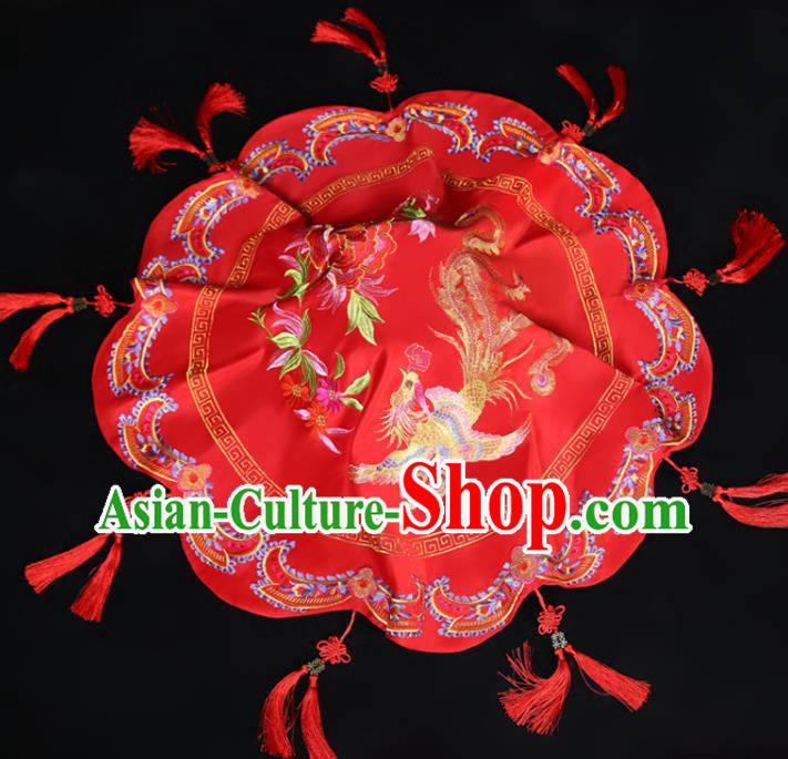 China Traditional Wedding Xiuhe Suit Headdress Embroidery Dragon Phoenix Red Bridal Veil Kerchief
