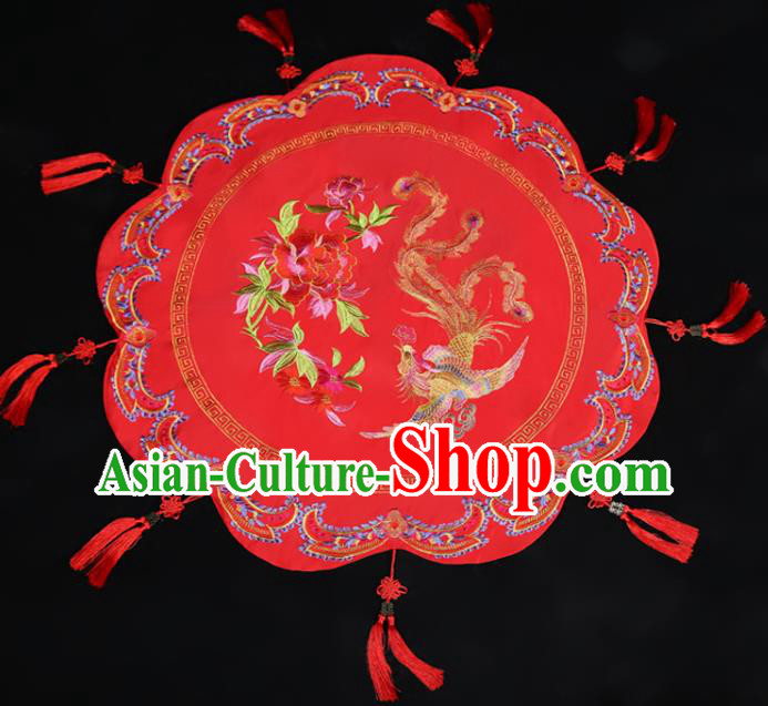 China Traditional Wedding Xiuhe Suit Headdress Embroidery Dragon Phoenix Red Bridal Veil Kerchief