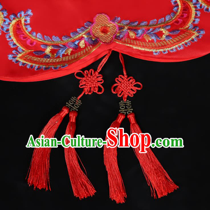 China Traditional Wedding Xiuhe Suit Headdress Embroidery Dragon Phoenix Red Bridal Veil Kerchief