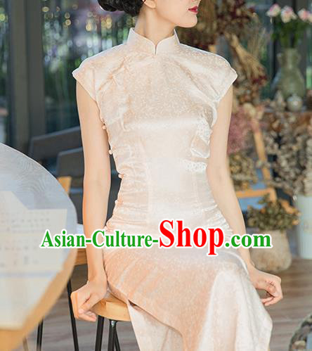 Republic of China Shanghai Beauty Cheongsam Costume Traditional Minguo White Silk Qipao Dress