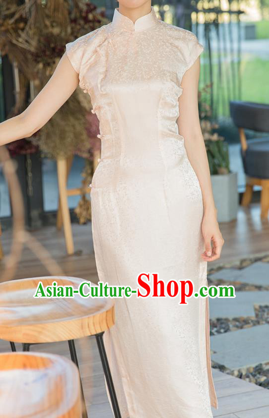 Republic of China Shanghai Beauty Cheongsam Costume Traditional Minguo White Silk Qipao Dress