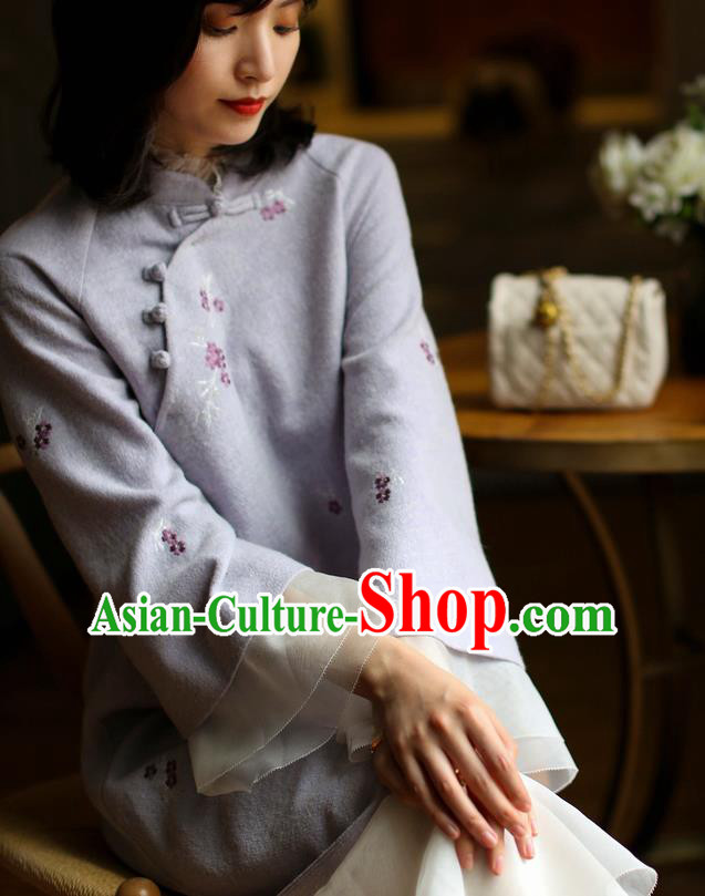China Winter Embroidered Cheongsam Costume Traditional Young Woman Chiffon Qipao Dress