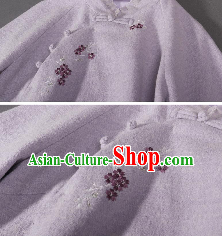 China Winter Embroidered Cheongsam Costume Traditional Young Woman Chiffon Qipao Dress