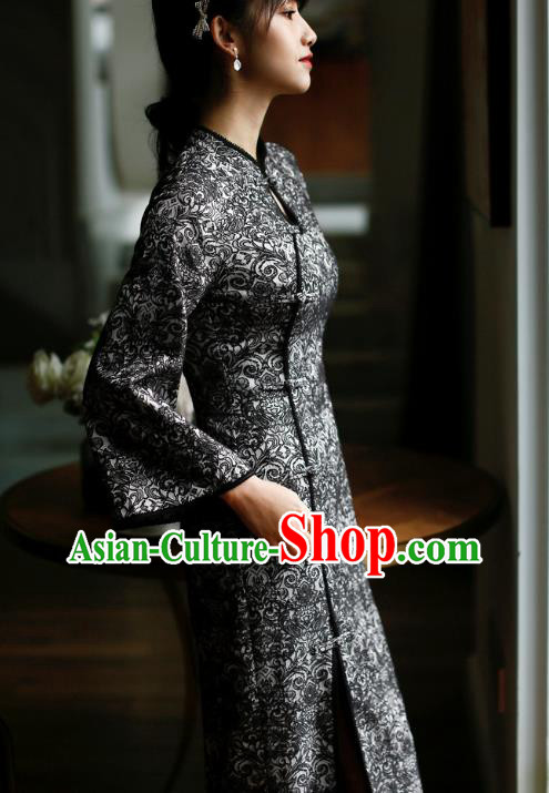 China Modern Dance Cheongsam Costume Traditional Young Lady Slim Black Qipao Dress