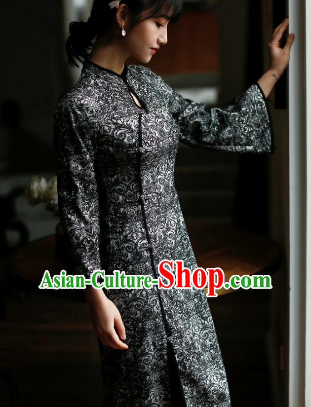 China Modern Dance Cheongsam Costume Traditional Young Lady Slim Black Qipao Dress