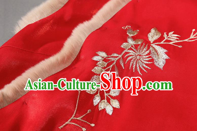Chinese Traditional Winter Cotton Wadded Waistcoat National Embroidered Red Vest