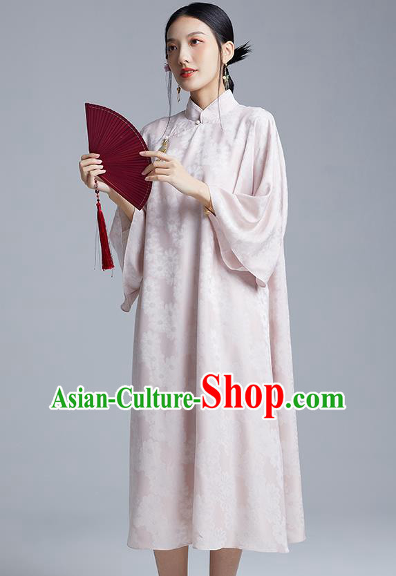 China Classical Pink Silk Loose Cheongsam Costume Traditional Young Lady Qipao Dress