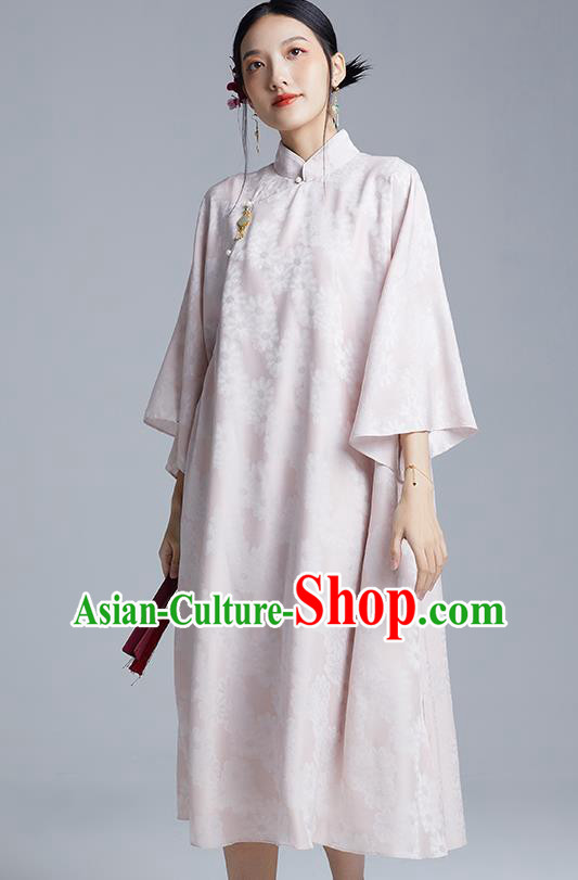 China Classical Pink Silk Loose Cheongsam Costume Traditional Young Lady Qipao Dress