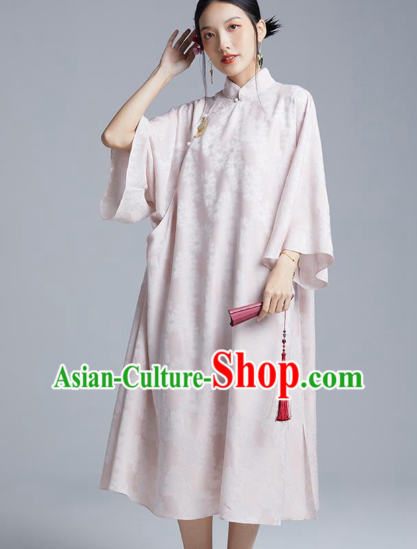 China Classical Pink Silk Loose Cheongsam Costume Traditional Young Lady Qipao Dress