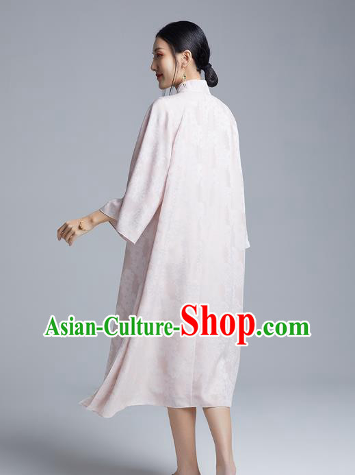 China Classical Pink Silk Loose Cheongsam Costume Traditional Young Lady Qipao Dress