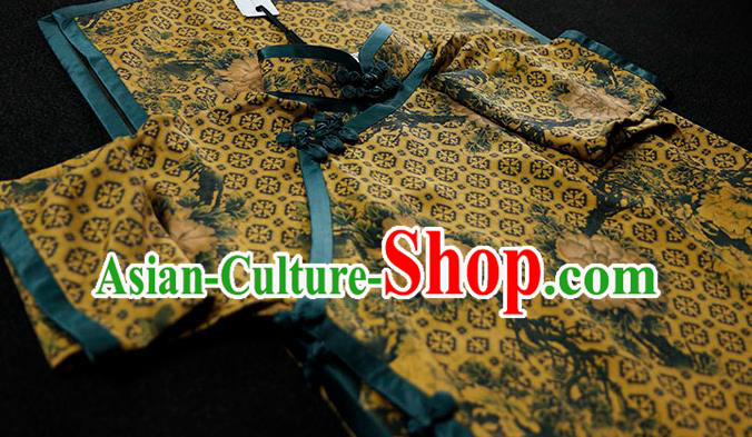 Chinese Classical Yellow Gambiered Guangdong Gauze Cheongsam Costume Traditional Shanghai Lady Qipao Dress