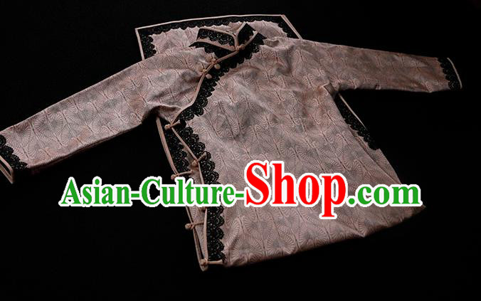 Republic of China Shanghai Woman Qipao Dress Traditional Minguo Classical Cranes Pattern Pink Cheongsam