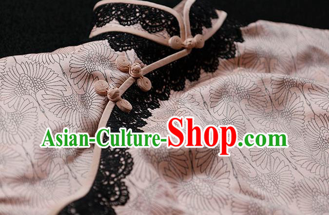 Republic of China Shanghai Woman Qipao Dress Traditional Minguo Classical Cranes Pattern Pink Cheongsam