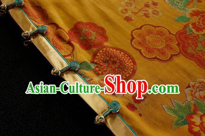 Republic of China Classical Printing Yellow Cheongsam Traditional Minguo Gambiered Guangdong Gauze Qipao Dress