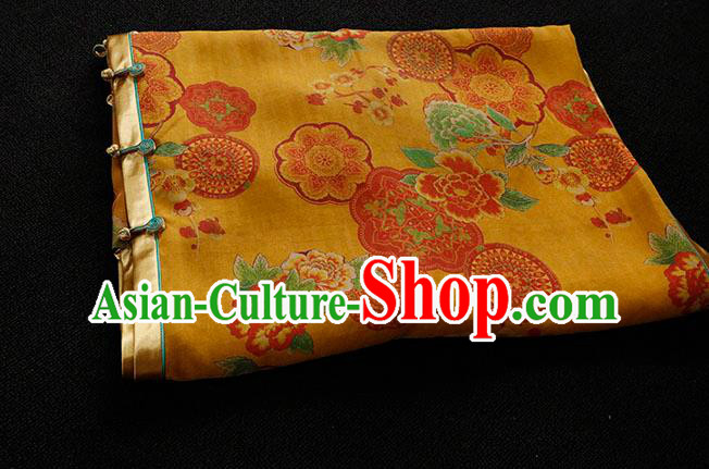 Republic of China Classical Printing Yellow Cheongsam Traditional Minguo Gambiered Guangdong Gauze Qipao Dress