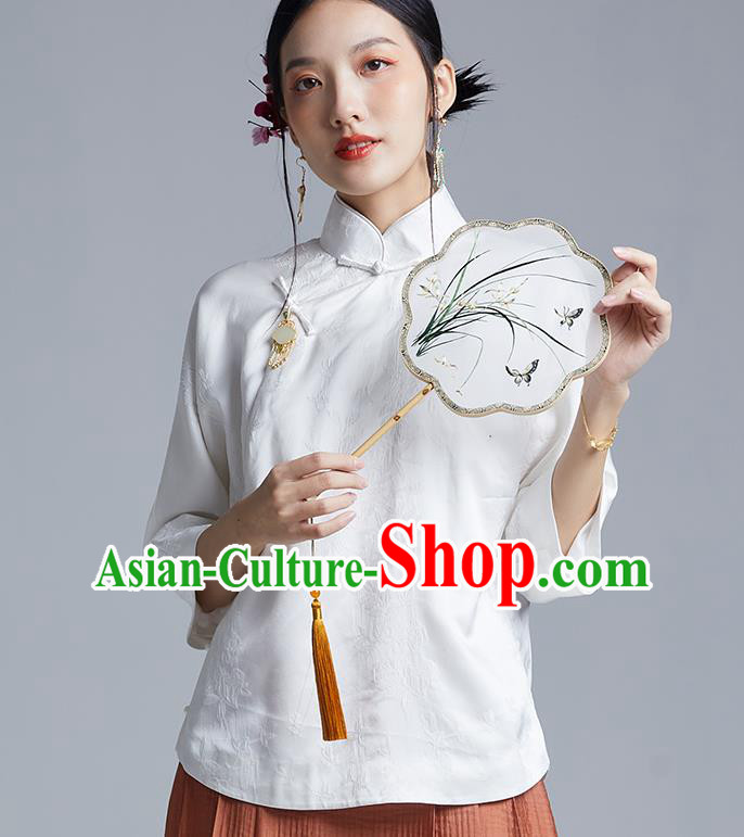 Chinese Traditional Tang Suit Shirt Upper Outer Garment Classical Cheongsam White Silk Blouse
