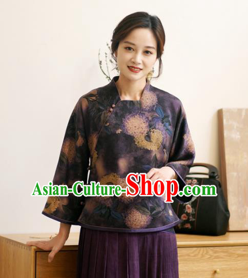 China Classical Cheongsam Shirt National Purple Silk Shirt Traditional Watered Gauze Upper Outer Garment