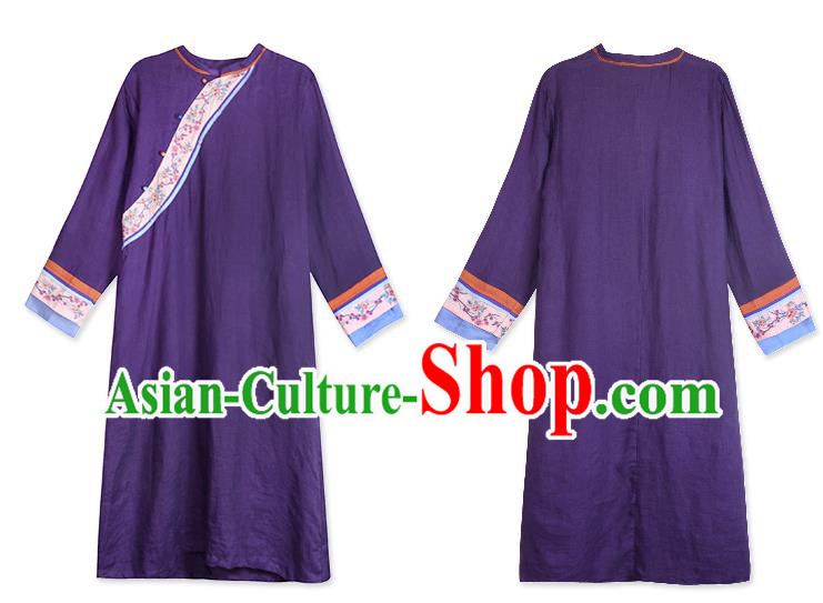 China Classical Embroidered Purple Cheongsam Traditional Young Lady Slant Opening Qipao Dress