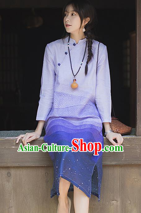 China Classical Purple Ramie Cheongsam Costume Traditional Tang Suit Young Woman Qipao Dress