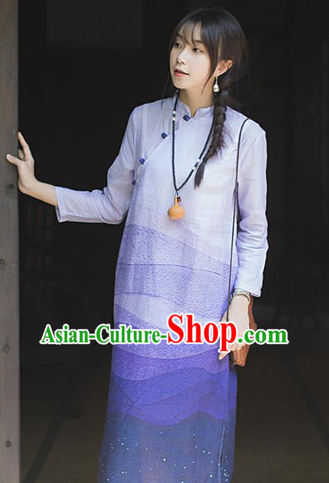 China Classical Purple Ramie Cheongsam Costume Traditional Tang Suit Young Woman Qipao Dress
