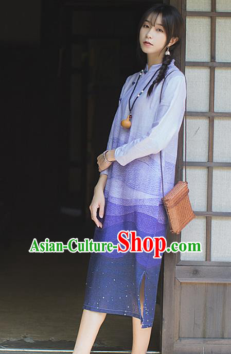China Classical Purple Ramie Cheongsam Costume Traditional Tang Suit Young Woman Qipao Dress