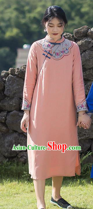 China Classical Embroidered Cheongsam Traditional Young Lady Orange Qipao Dress