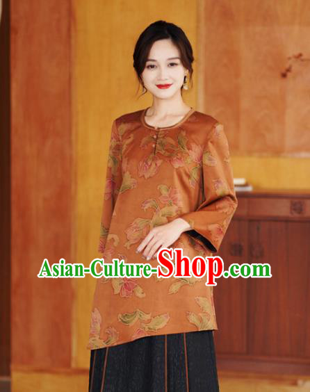 China Traditional Orange Silk Short Jacket National Gambiered Guangdong Gauze Upper Outer Garment