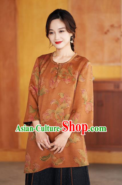 China Traditional Orange Silk Short Jacket National Gambiered Guangdong Gauze Upper Outer Garment